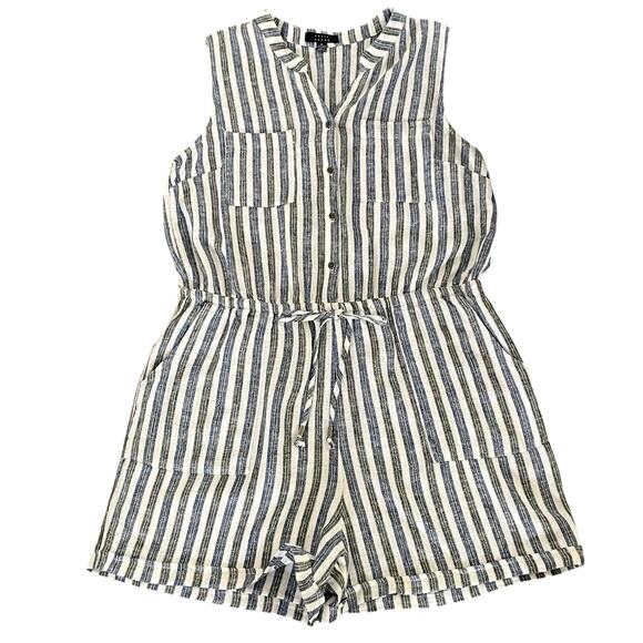 Kelly Renee Linen Blend Striped Sleeveless Romper Sz XL Nautical Coastal Beachy - Picture 1 of 8